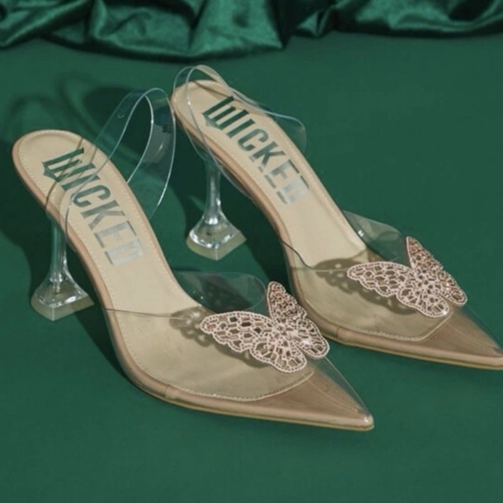 WICKED pink butterfly pvc heels size 8 NWT